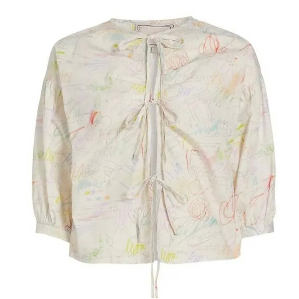 Lingua Franca NWT Jacobs Blouse Tie-Front 100% Cotton MSRP $315 Designer Luxury
